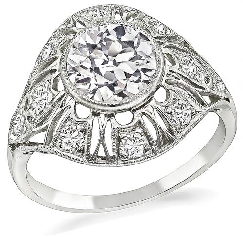 Art Deco Old European 14k White Gold Engagement Ring