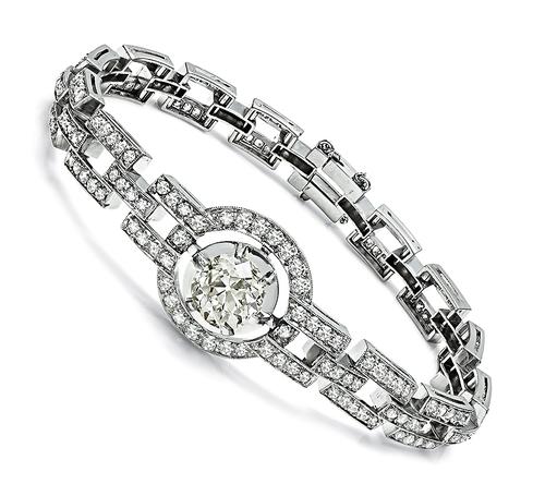 Vintage 5.30cttw Old Mine and Round Cut Diamond Platinum Bracelet