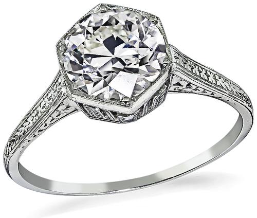 Edwardian Old Mine Cut Diamond 18k White Gold Engagement Ring