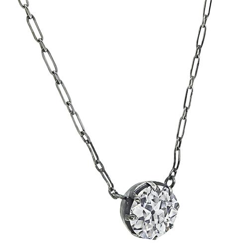 Victorian Old Mine Cut Diamond Silver Pendant Necklace