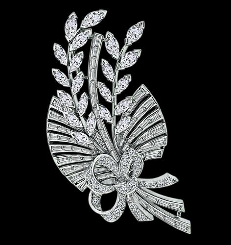 1950s Marquise Baguette and Round Cut Diamond Platinum Bouquet Pin