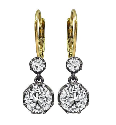 Victorian Old Mine Cut Diamond Silver and Gold Earrings