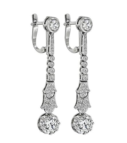 Art Deco Old European Cut Diamond Platinum Drop Earrings