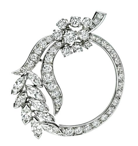 Baguette Round and Marquise Cut Diamond Platinum Pin / Pendant