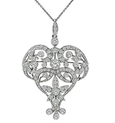 Vintage Round Cut Diamond Platinum Pin/Pendant Necklace