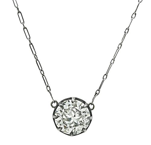 Victorian Old Mine Cut Diamond Silver and Platinum Pendant Necklace