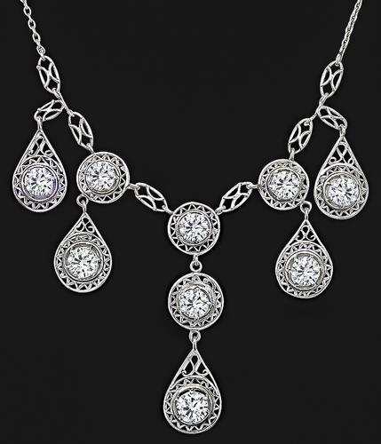 Edwardian Old Mine Cut Diamond Platinum Necklace