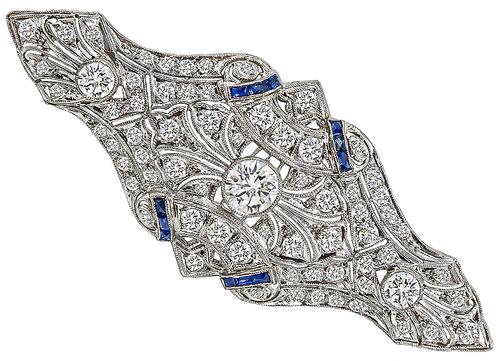 Vintage Old Mine Cut Diamond Sapphire Platinum Pin