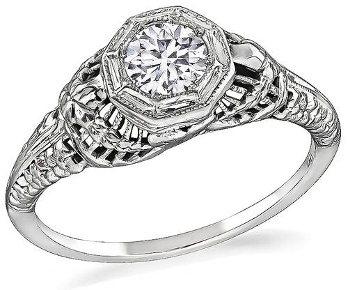 Edwardian Round Brilliant Cut Diamond 18k White Gold Engagement Ring