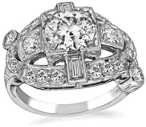 Art Deco Old Mine Cut Diamond Platinum Engagement Ring