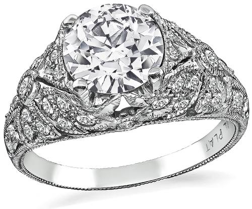 Art Deco Style Old Mine Cut Diamond Platinum Engagement Ring
