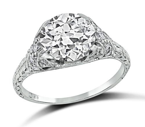 Art Deco Old Mine Cut Diamond Platinum Engagement Ring