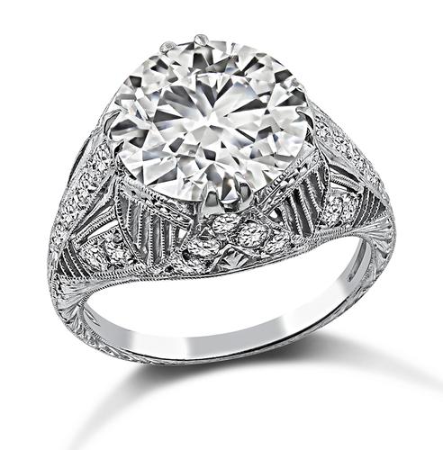 Art Deco Old European Cut Diamond Platinum Engagement Ring
