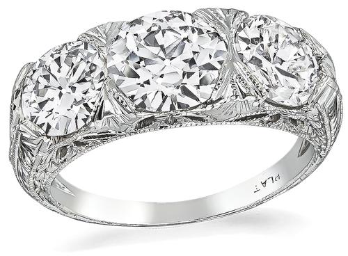 Art Deco Old Mine Cut Diamond Platinum Anniversary Ring