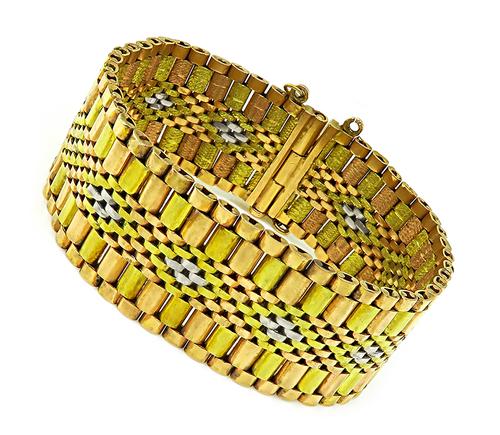 Vintage Three Tone 18k Yellow Pink and White Gold Bracelet