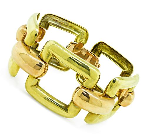 Two Tone 14k Yellow and Pink Gold Retro Bracelet