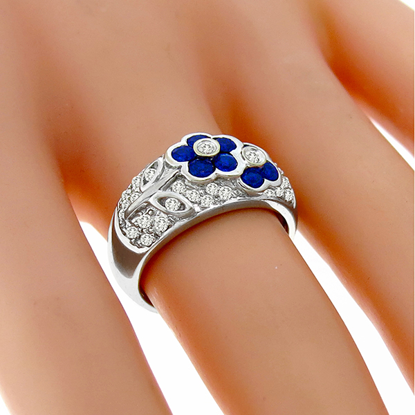 Sapphire Diamond Gold Floral Ring
