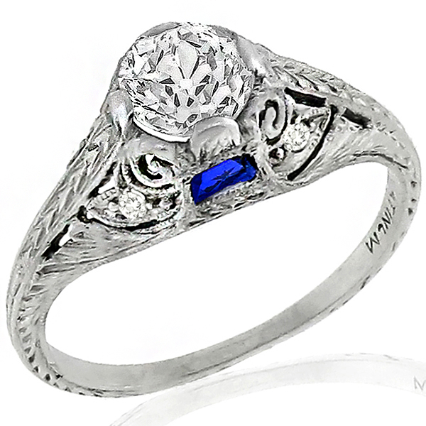 0.70ct Diamond Sapphire Platinum Engagement Ring