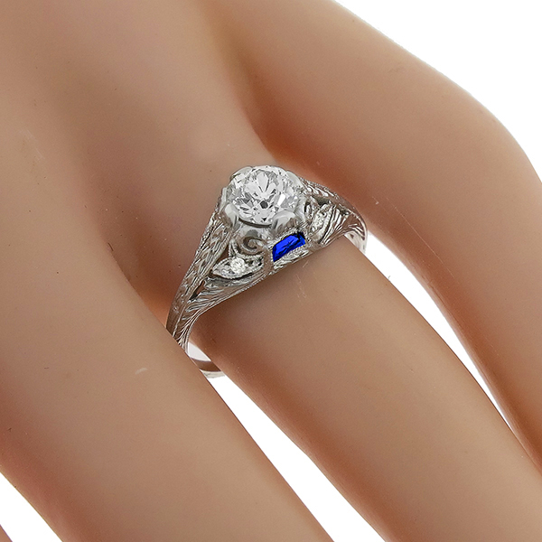 0.70ct Diamond Sapphire Platinum Engagement Ring