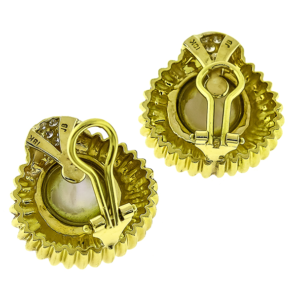 0.90ct Diamond Pearl Gold Earrings