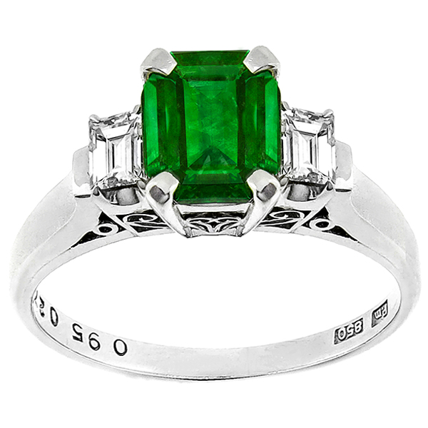 0.95ct Colombian Emerald Diamond Platinum Ring