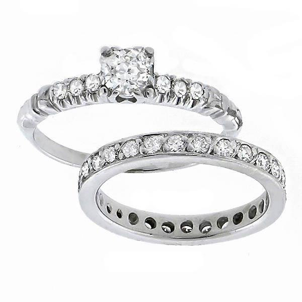 14k white gold engagement ring and wedding band set 1