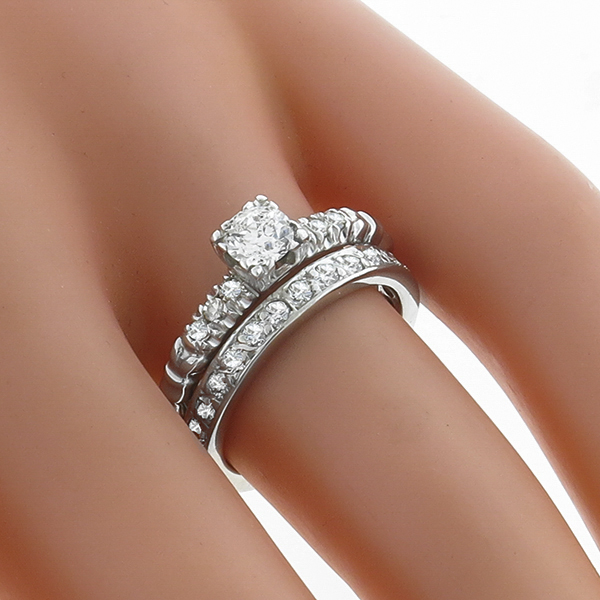 14k white gold engagement ring and wedding band set 1