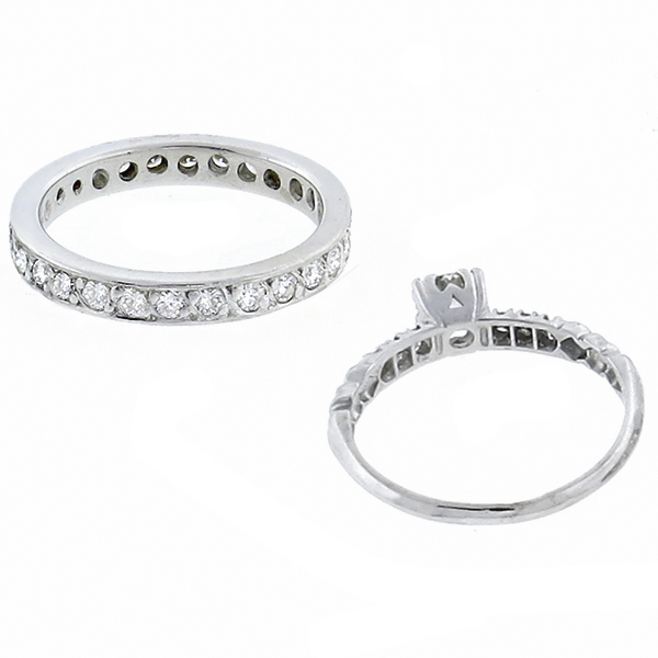 14k white gold engagement ring and wedding band set 1