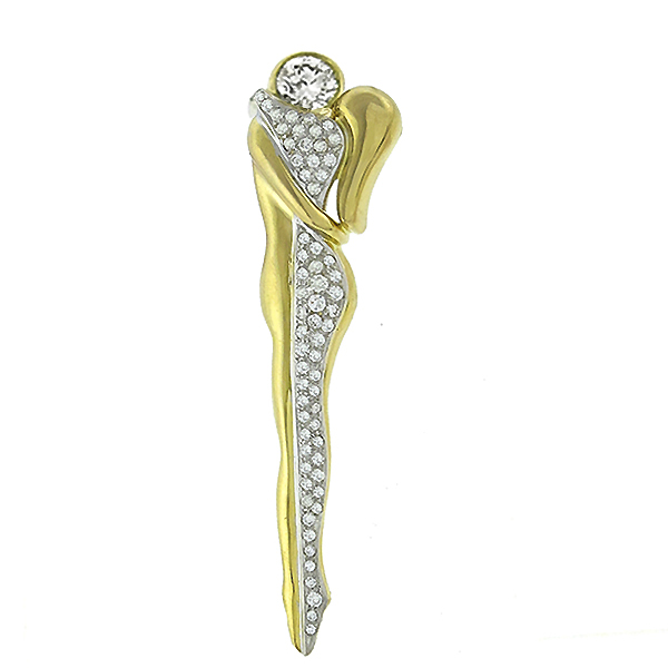 diamond 18k yellow gold lovers embrace in a kiss pin 1
