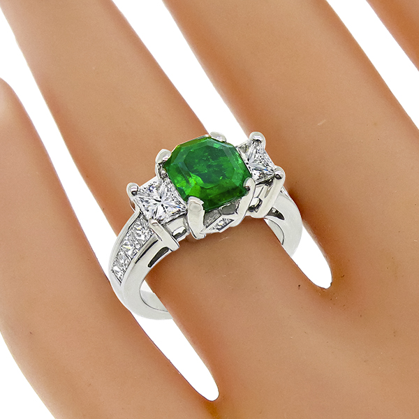 1.23ct Emerald Diamond Gold Ring | Israel Rose