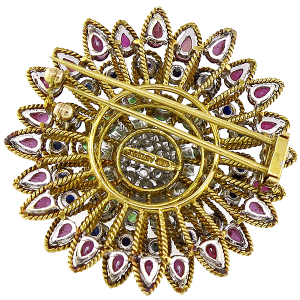 1.50ct Diamond, Sapphire, Emerald & Ruby Gold Circle Pin