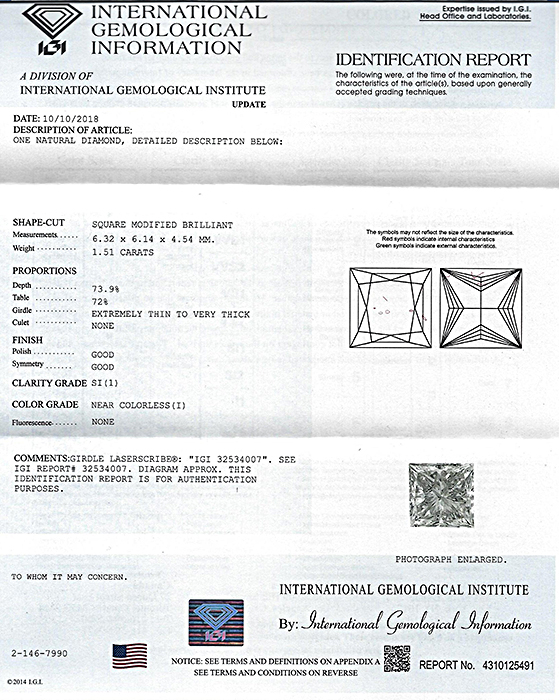 Estate IGI Certified 1.51ct Diamond Engagement Ring