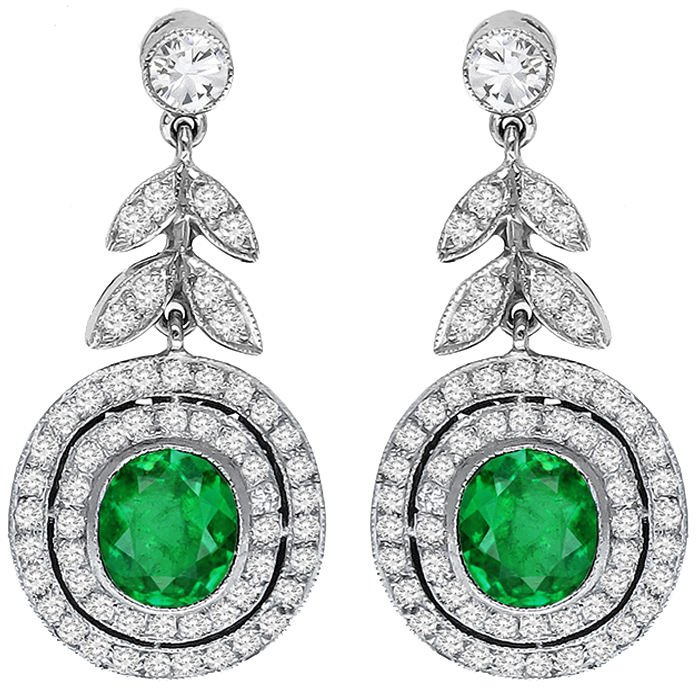 1.79t Emerald Diamond Gold  Earrings 
