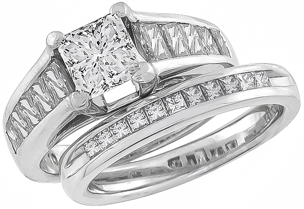 1.00ct center diamond engagement ring and wedding band set photo 1