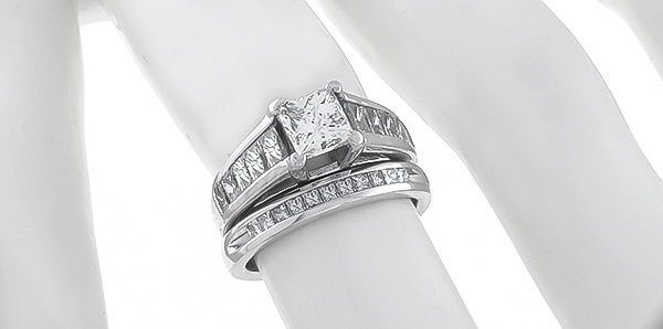 1.00ct center diamond engagement ring and wedding band set photo 1