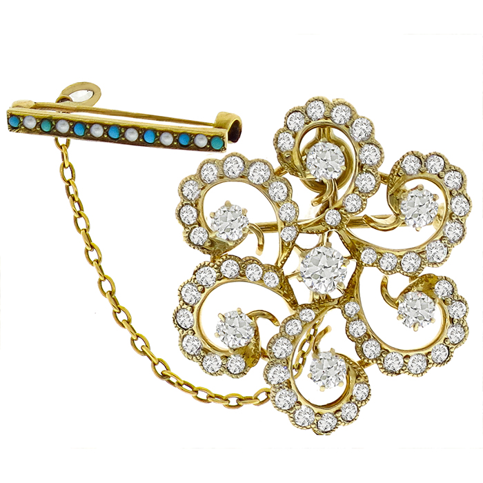 2.50ct Diamond Pearl Turquoise Swirl And Bar Pin/Pendant | Israel Rose
