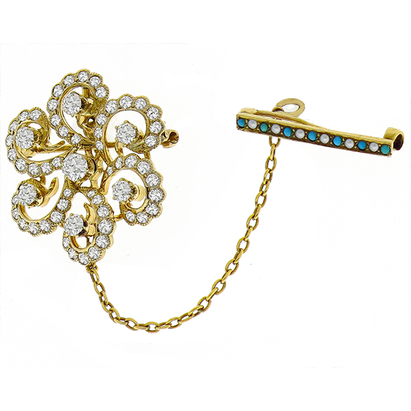 2.50ct Diamond Pearl Turquoise Swirl And Bar Pin/Pendant | Israel Rose