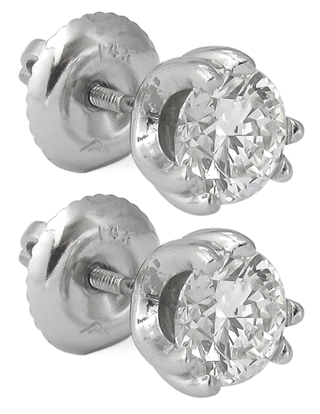 1.10ct diamond 14k gold stud earrings front view photo