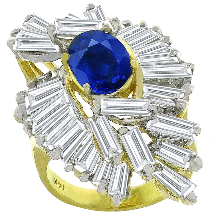 2.50ct Sapphire 4.00ct Diamond Gold Ring 