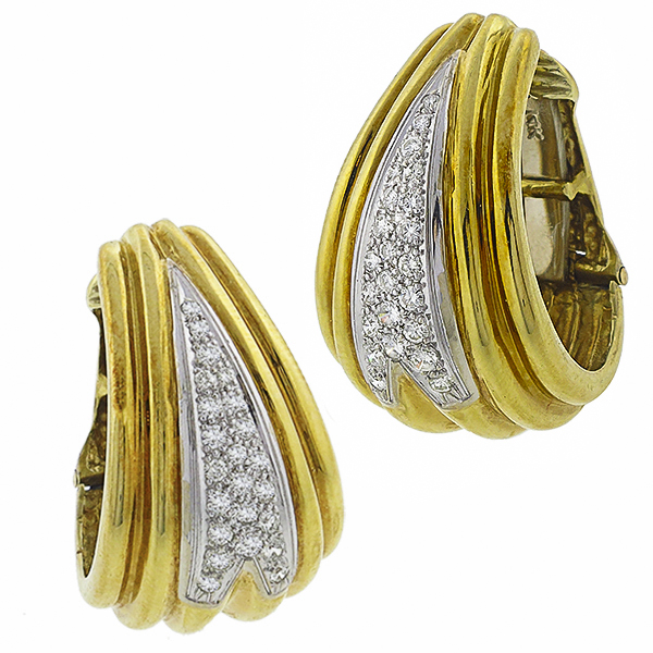 diamond 14k yellow and white gold earrings 1