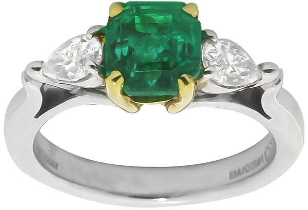 1.45ct emerald 0.60ct diamond platinum gold ring pic 1