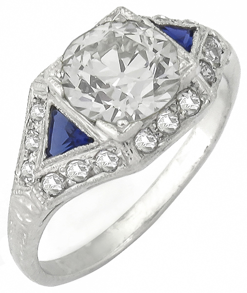 1.62ct diamond sapphire platinum engagement ring 3/4 view photo