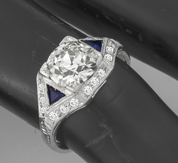 1.62ct diamond sapphire platinum engagement ring 3/4 view photo