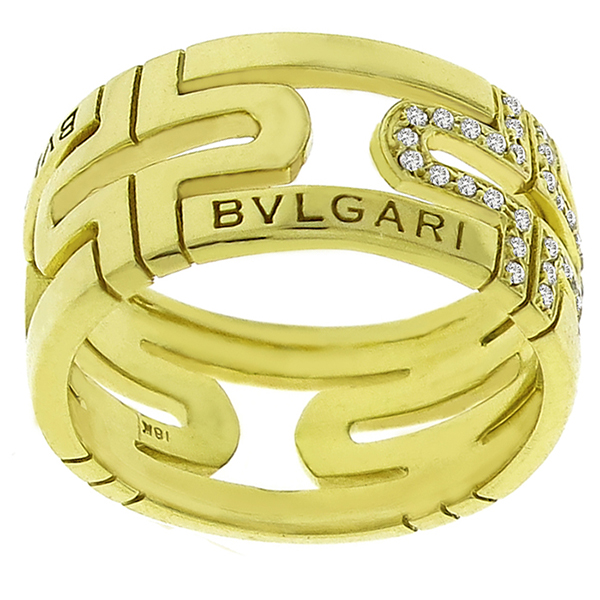 Estate Bulgari 0.65ct Round Cut Diamond 18k Yellow Gold Open Ring