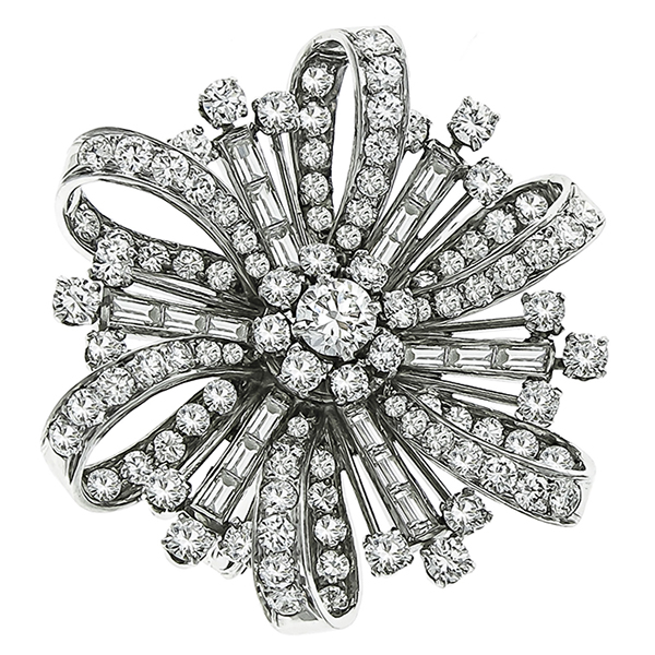 Diamond Platinum Flower Pin/ Pendant 