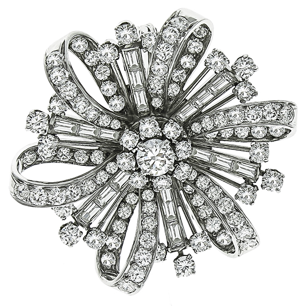 Diamond Platinum Flower Pin/ Pendant 