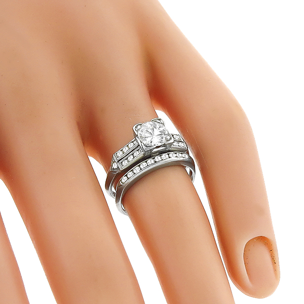 Estate 0.70ct Diamond Platinum Engagement & Wedding Band Set 