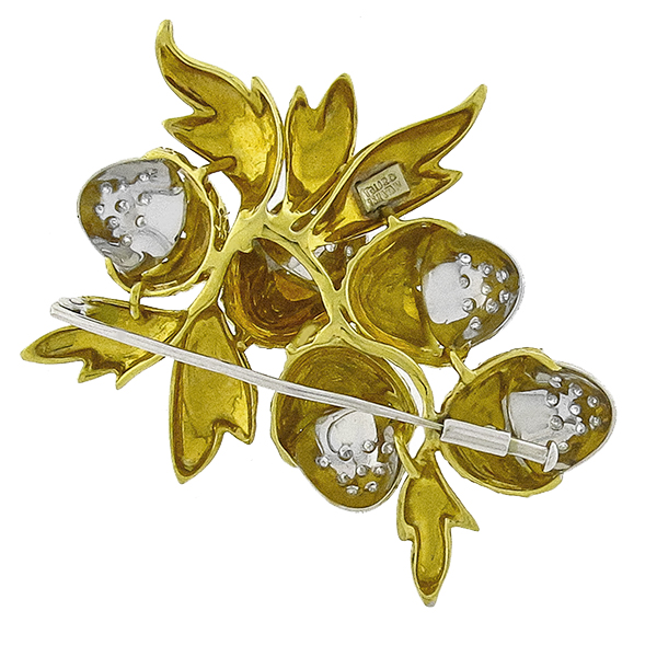 1960s 1.00ct Round Cut Diamond 18k Yellow & White Gold Acorn Branch Pin