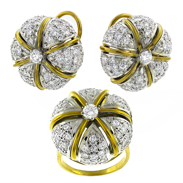  diamond 14k yellow and white gold ring and earrings set 1