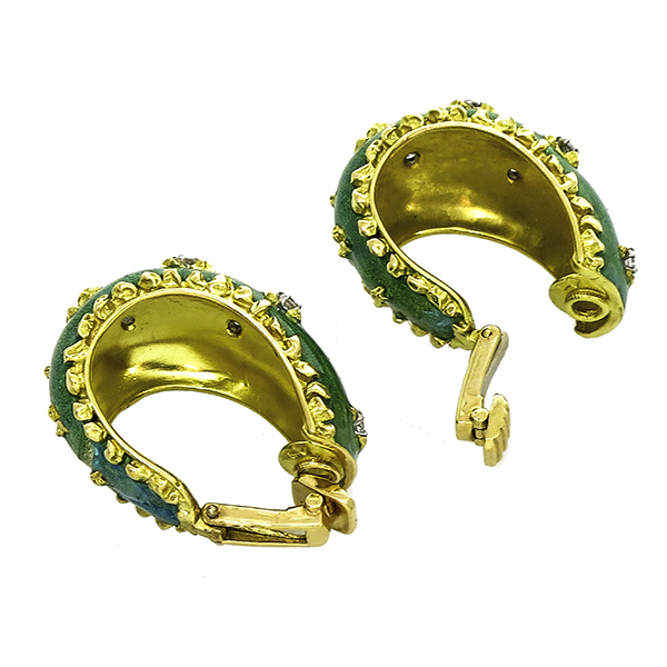 Enamel Diamond Gold Earrings
